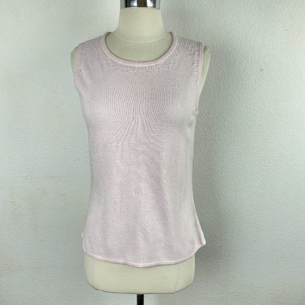 Soft Pink Knit Pullover Sweater Sleeveless Beaded Pin-Up School Girl Style Med